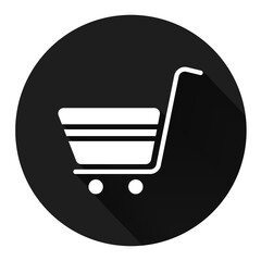Shopping cart icon with long shadow on background. Vector illustration