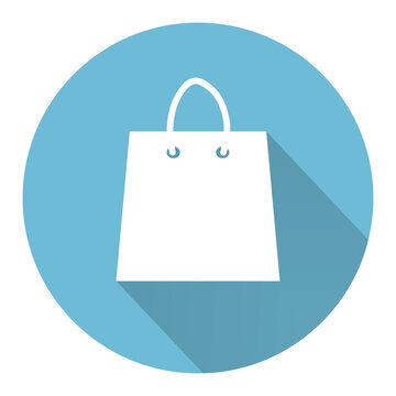 Shopping bag icon with long shadow on background. Vector illustration