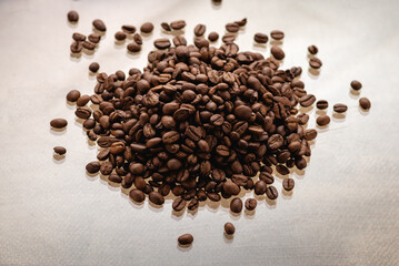 coffee beans on burlap background
