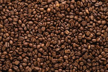 Roasted coffee beans background, pattern