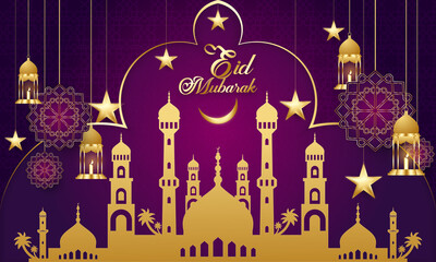 Fototapeta na wymiar Eid Mubarak colorful luxury Islamic background with decorative ornament, eid Mubarak social media post design.