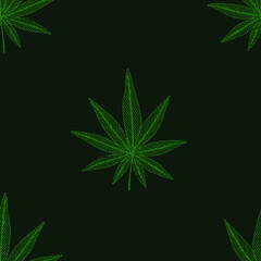 Seamless vector pattern with green cannabis leaves. Marijuana background.