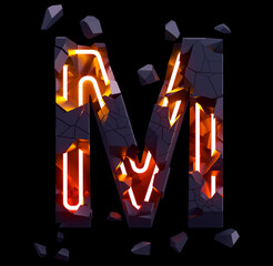 Destruction light neon font. Letter M