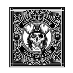 Fototapeta premium Rum label design with pirate skull scalable to any size.