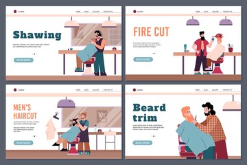 Set of website banner templates about barbershop industry flat style