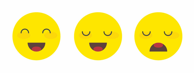 Smile happy icon flat vector or smiley happy face comic fun and sad crying unhappy for emoji pictograms symbol yellow color cartoon illustration set