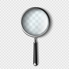 Magnifier Optical Equipment For Researching Vector. Magnifier Lens For Reading, Searching And Zooming. Transparent Magnifying Glass Instrument For Analyzing Template Realistic 3d Illustration