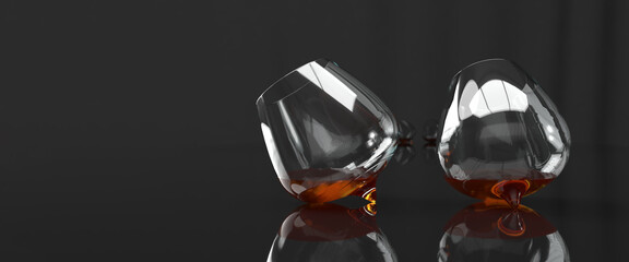 Cognac in two glasses 3D rendering