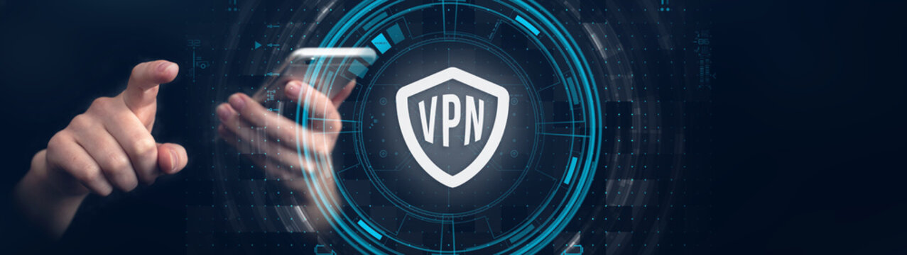 VPN Virtual Private Network protocol, banner. Cyber security and privacy connection technology. Anonymous Internet concept