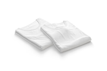 Blank white folded square t-shirt mockup pair, side view