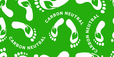 Carbon footprint background. Reducing carbon emissions seamless pattern. Green symbol of global warming. Protection of ecology, environment. Carbon neutral. Green footprints on a white. Vector