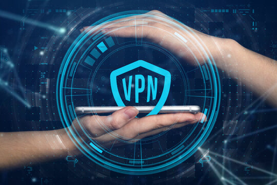 VPN concept. Secure Virtual Network Internet connection on modern smartphone. Cyber data, mobile phone application photo
