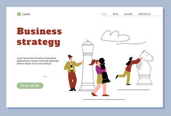 Web banner about business strategy flat style, blue background