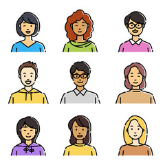 さまざまな人物が笑っているおしゃれなアイコンセット