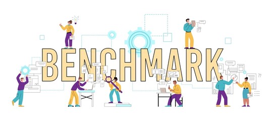 Fototapeta premium vector illustration isoBenchmark banner of business development technology, flat vector illustration. lated on white background.