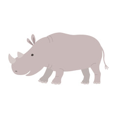 Cartoon rhino. Friendly rhinoceros stands and smiles on a white background. Character