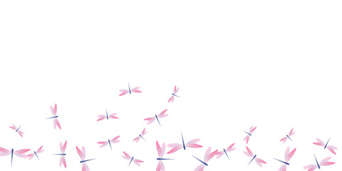 Magic rosy pink dragonfly isolated vector wallpaper. Summer ornate insects. Decorative dragonfly isolated baby illustration. Delicate wings damselflies patten. Fragile creatures