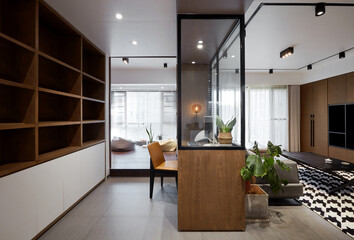 Modern and comfortable interior,
Living room and study room
