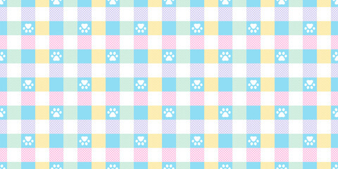 dog paw seamless pattern footprint cat tartan plaid checked french bulldog vector cartoon scarf isolated repeat wallpaper tile background doodle illustration design