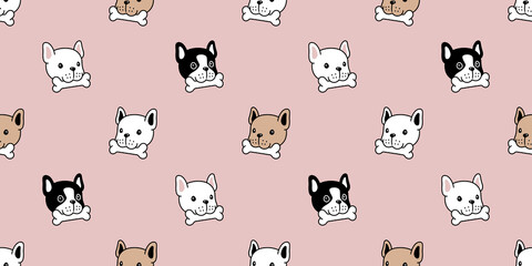 dog seamless pattern french bulldog bone food vector pet eating puppy face head pet character cartoon scarf isolated repeat wallpaper tile background doodle illustration design brown clip art