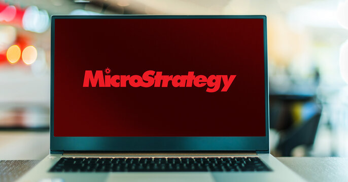 Laptop computer displaying logo of MicroStrategy Incorporated