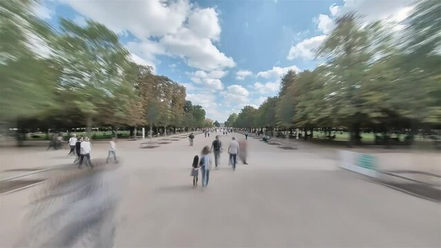 Paris, France, Hyperlapse - First person hyperlapse of the Jaridn des Tuileries in Paris during a sunny day