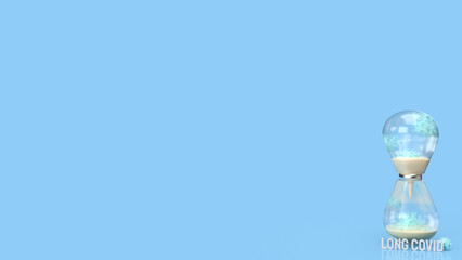 The virus and sand clock on blue background  for long covid concept 3d rendering