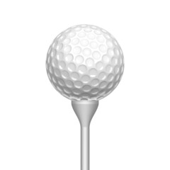 Golf Ball On Tee For Play Game On Field Vector. Golf Ball On Stick For Hitting At Meadow Hole, Sport Activity Accessories. Player Golfing Equipment For Training Template Realistic 3d Illustration
