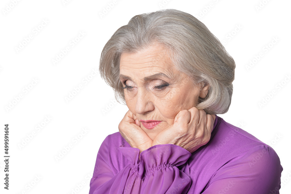 Sticker Portrait of thoughtful senior woman on white background