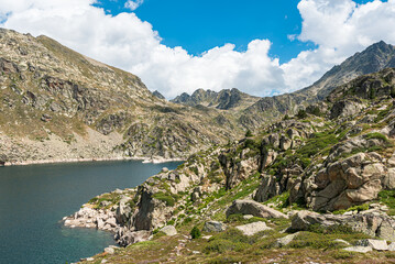 Fototapeta na wymiar High lake in the mountains.