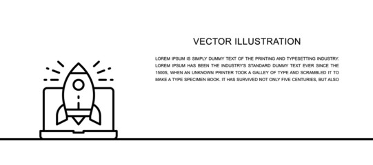Vector rocket launch from laptop, startup one line icon. Continuous one line illustration.