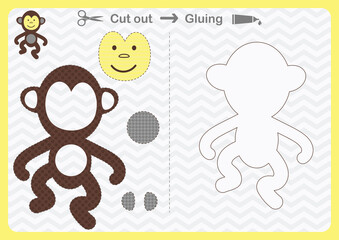 Paper game for the development of preschool children. Cut parts of the image and glue on the paper. Cut and paste children educational game. Vector illustration