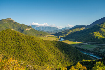 Fototapeta na wymiar Beautiful mountain valley with gentle hills in Albania