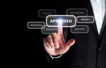 Obraz premium digital approve by success businessman in business concept after redo, revise, revision, modify work before acceptance
