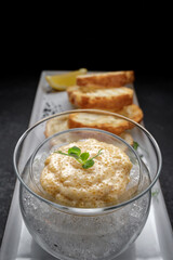 Salted pike caviar, on ice with toast