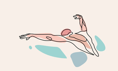 Single continuous one line drawing of butterfly swimmer