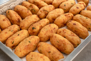 fried homemade potato croquettes, typical Spanish food