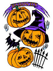 Halloween pumpkin on white background. Vector isolated hand drawn linear drawing. Decoration for halloween party invitation.