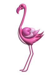 3D pink flamingo isolated on white background. Realistic looking flamingo rubber inflatable toy. Summer paradise poster design illustration. Can be used for app design.