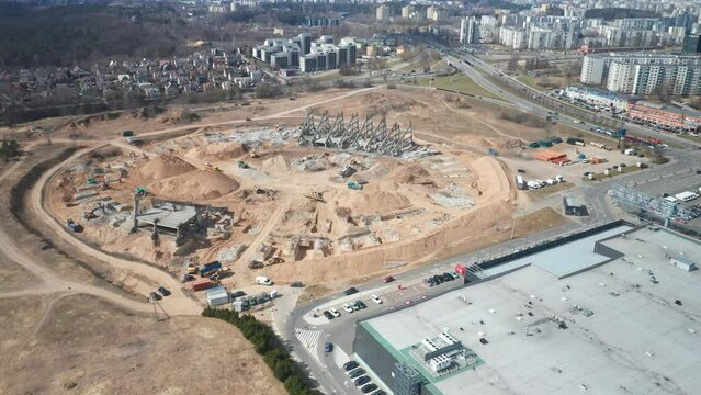 AERIAL: National Stadium in Vilnius Demolishion Phase in April