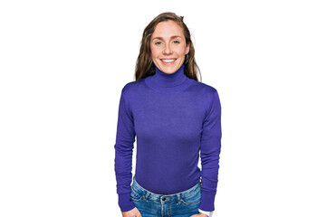 Young blonde woman wearing casual clothes with a happy and cool smile on face. lucky person.