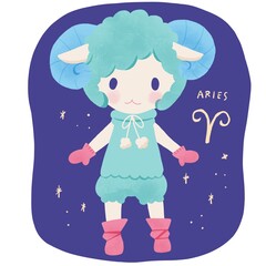 十二星座　牡羊座女の子の手描きイラスト