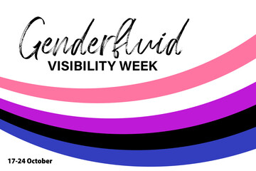 Genderfluid Visibility Week, Fluid Week or Genderfluid Awareness Week, October 17-24. vector banner with ribbon flag symbol of gender fluid LGBT community.