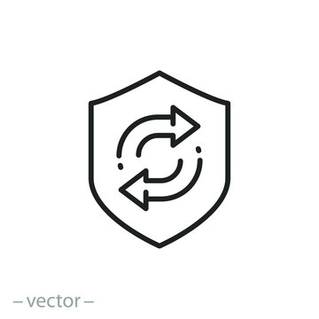 Protection System Update Icon, Update App Protect Or Antivirus, Shield With Arrows Rotation, Thin Line Symbol On White Background - Editable Stroke Vector Illustration