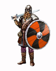 Viking with shield and sword - obrazy, fototapety, plakaty
