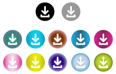 Round download icon, vector button for websites and internet applications