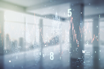 Abstract virtual financial graph hologram on empty corporate office background, forex and...