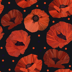New seamless prints with luxurious hypnotic poppies and daisies. A very fashionable and classic poppy flower - recognizable and revered all over the world. 