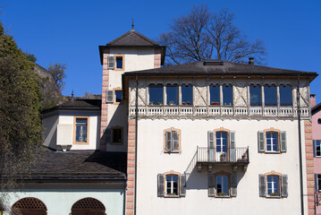 Medieval old town of City of Sion with alley and historic houses on a sunny spring day. Photo taken April 4th, 2022, Sion, Switzerland.