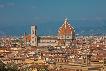 Fototapeta na wymiar Italy - Tuscany - Florence - Panorama of city historical center with Cathedral of Saint Mary of the Flowers (Cattedrale di Santa Maria del Fiore)